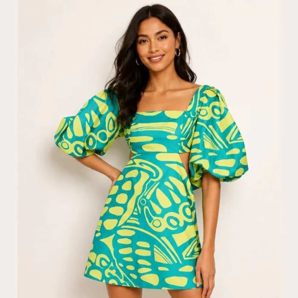 Alexis Green and Lime Patterned Mini Dress